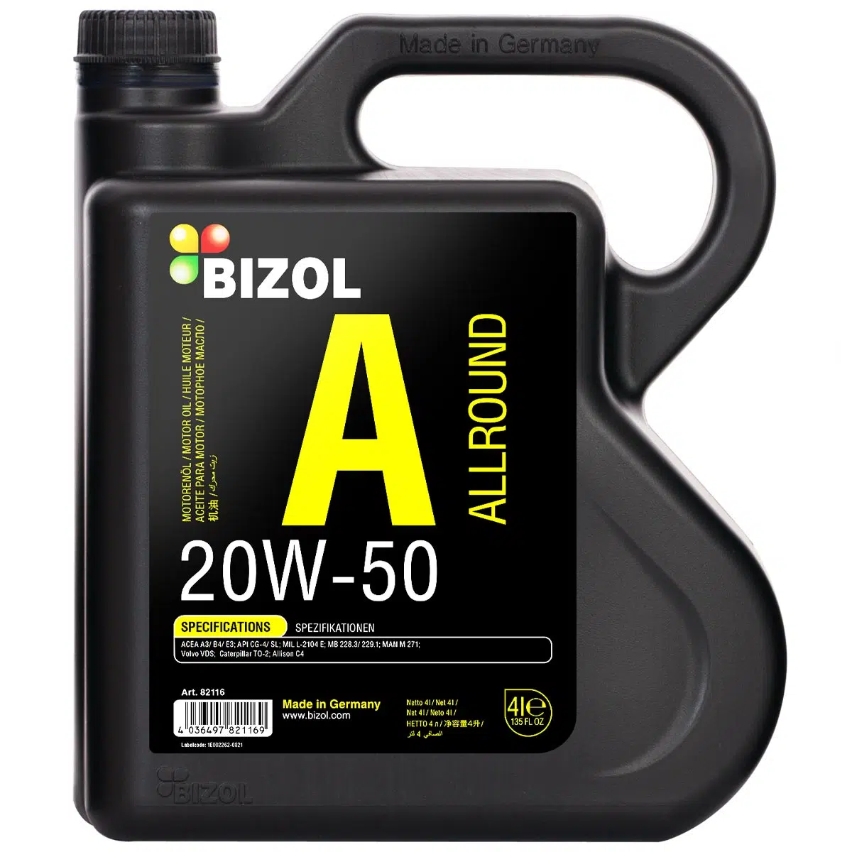 تصویر فروش روغن موتور بیزول 4 لیتری BIZOL 20W-50
