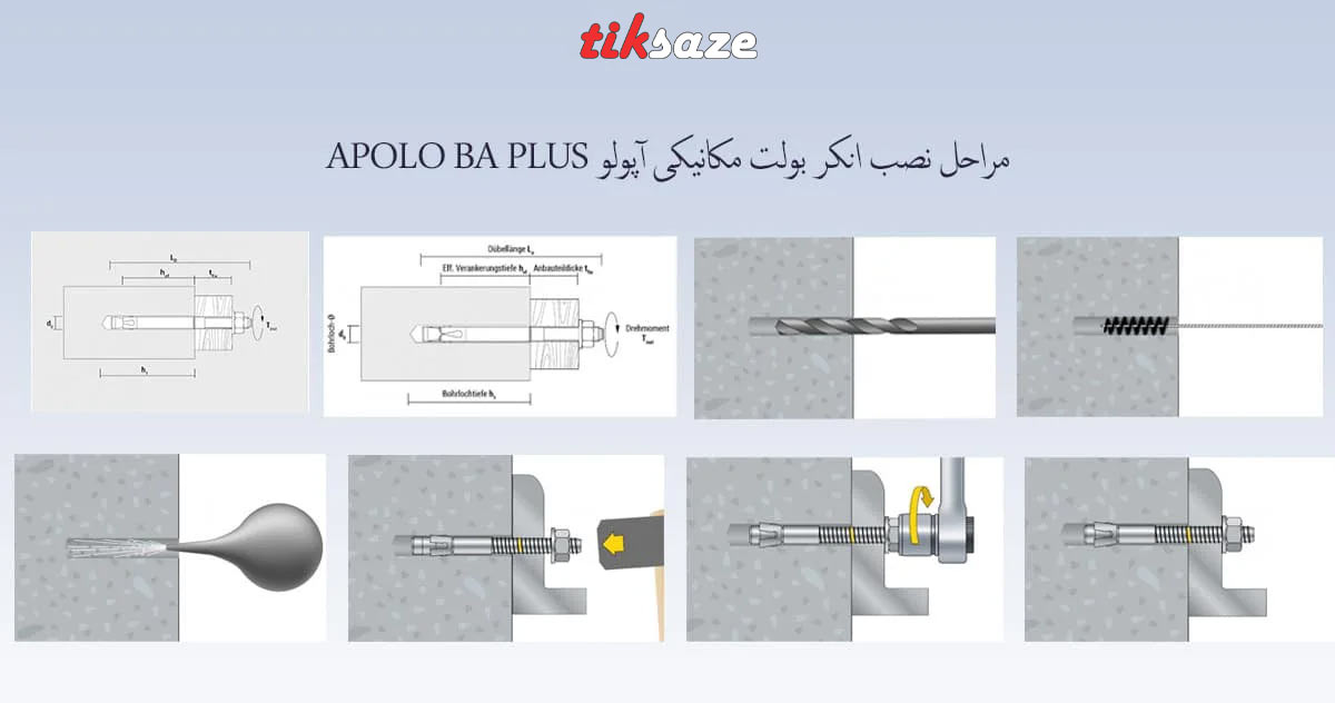 تصویر نحوه نصب انکر بولت مکانیکی آپولو (APOLO BAP (BA PLUS